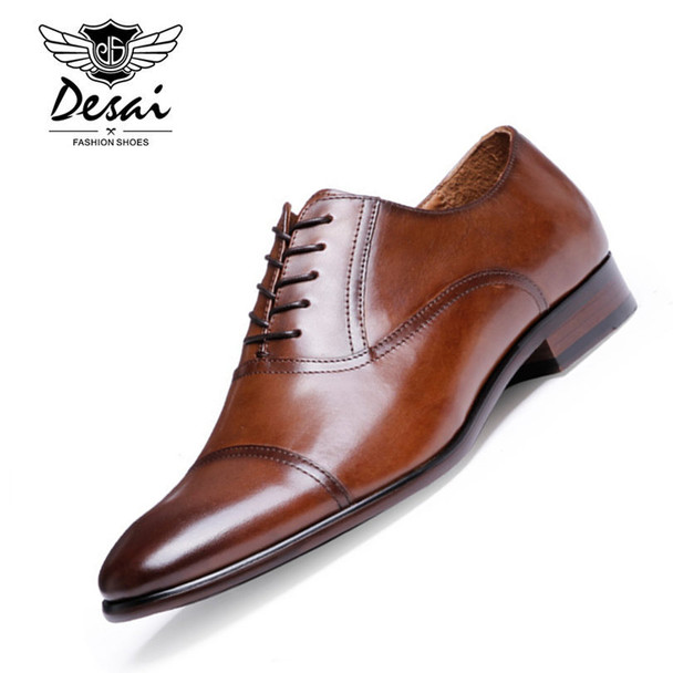 DESAI Brand Full Grain Leather Business Men Dress Shoes Retro Patent Leather Oxford Shoes For Men Size EU 38-47