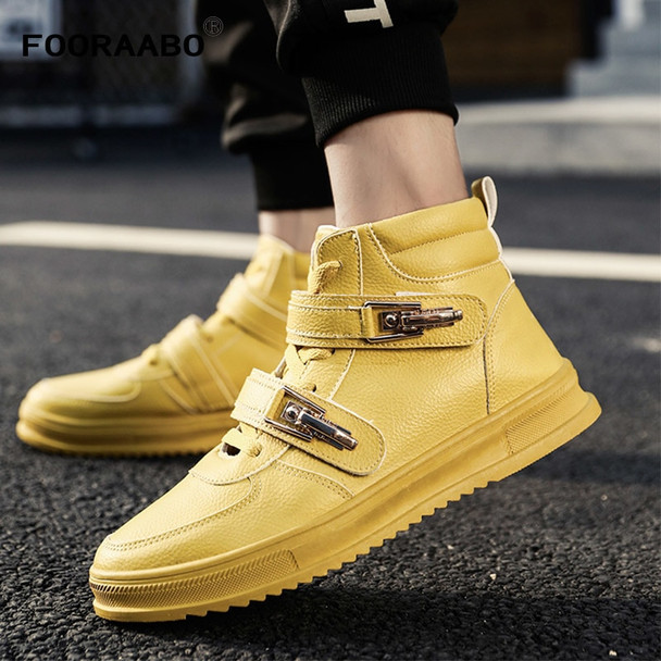 2018 New Luxury High Top Mens Casual Shoes Flats Autumn Hip Hop Male Footwear High Top Men Sneaker PU Leather Shoes 