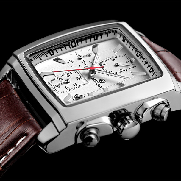 Mens Watches Top Brand Luxury MEGIR Men Military Sport Luminous Wristwatch Chronograph Leather Quartz Watch