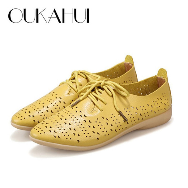 Spring\Summer 2017 New British Style Pointed Toe Flat Oxford Shoes Women Cow Split Leather Lace-Up Hollow Out Casual Shoes Woman