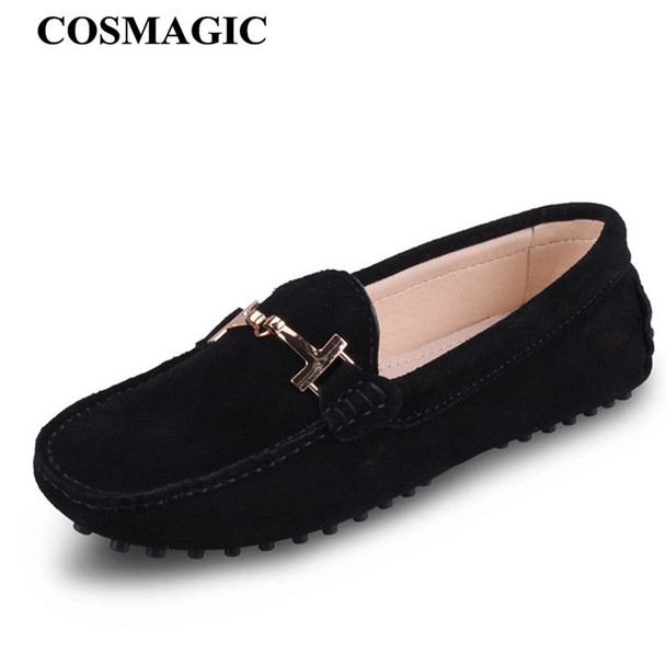 COSMAGIC New Suede Leather Women Flats 2018 Spring Metal Chains Driving Loafer Candy Color Soft Slip on Moccasin Boat Shoes 