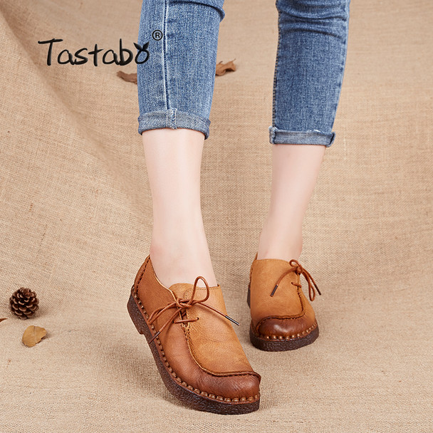 Tastabo Handmade vintage women shoes genuine leather female moccasins loafers soft Comfortable casual shoes flats Plus Size