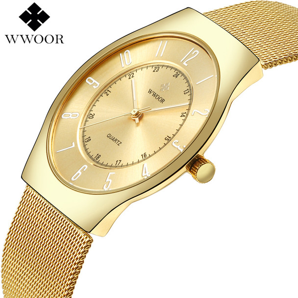 2017 WWOOR Top Brand Luxury Men Ultra Thin Waterproof Gold Watch Men's Quartz Analog Clock Male Sports Watches relogio masculino