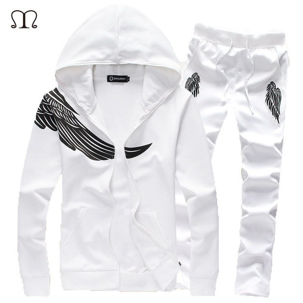 Mens Track suits 2017 Sportswear Men Tracksuits New Brand Wing Print White Sportwear Set Golden Embroidery Zipper Tracksuit 5XL