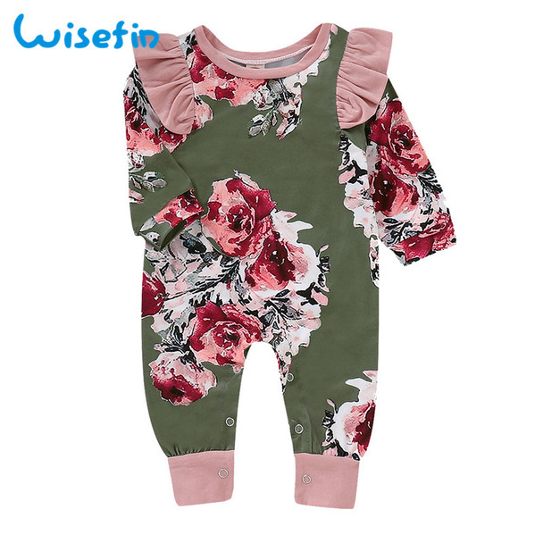 Wisefin Newborn Girl Romper Clothes Autumn Winter Floral Ruffle Baby Rompers For Girl Flower Print Infant Jumpsuit Girl Onesie