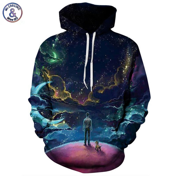 Mr.1991INC Colorful Clouds Sky Hoodies Men/Women 3d Sweatshirts Print Person and Dog Hoody Unisex Hooded Tracksuits Tops