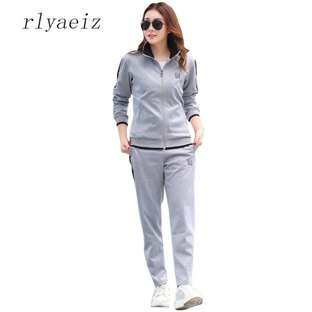 RLYAEIZ Hot New Sportswear Women 2 Piece Set 2017 Casual Woman Sporting Suits Zipper Hoodies + Pants Sets Female Tracksuits 5XL