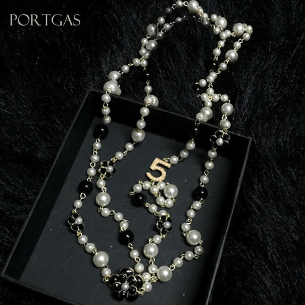 Long Simulated Pearl Necklace For Women No.5 Double Layer collane lunghe donna camelia maxi necklace Party cc Necklace