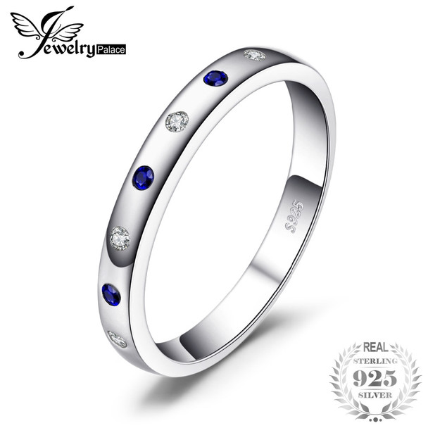 JewelryPalace 0.23ct Created Sapphire Wedding Bands Rings Genuine 925 Sterling Silver Fine Jewelry 2018 Fashion Rings For Women