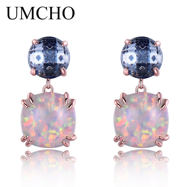 UMCHO 925 Sterling Silver Opal Stud Earrings Female Classic Nano London Topaz Blue Earrings For Women Party Gift Fine Jewelry