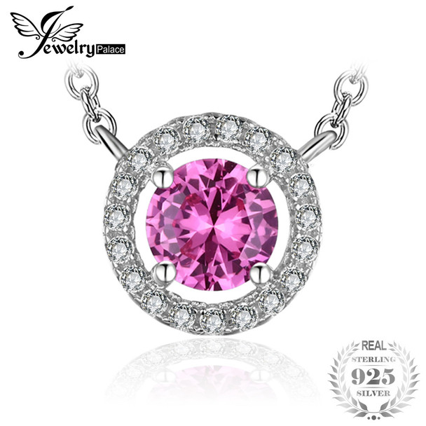 JewelryPalace Round 1.2ct Created Pink Sapphire 925 Sterling Silver Pendant Necklace 18 Inches Fine Jewelry For Women 