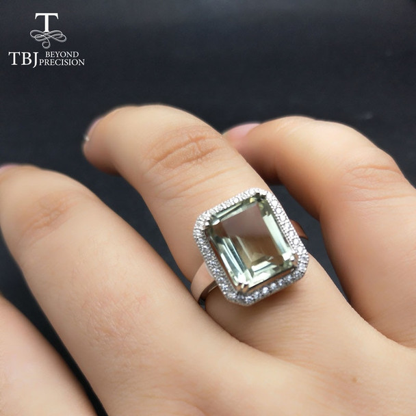 TBJ,Classic Ring with Nautral green amethyst oct 9*11mm gemstone rings in 925 sterling silver fine jewelry for women with box
