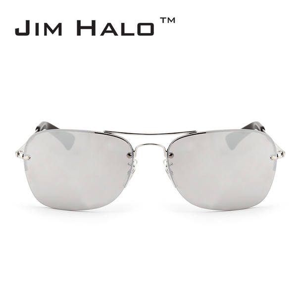  Jim Halo Vintage Semi Rimless Aviation Square Sunglasses Silver Mirrored Lens Metal Frame Sun Glasses Fashion Accessories