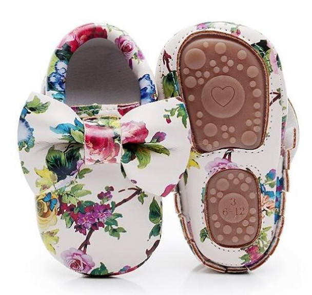 hard sole Lovely bow floral baby moccasins first walker shoes flower PU leather baby girls shoes fashion infant first walkers