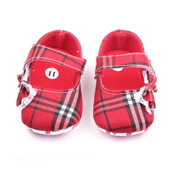 Butterfly Knot Gingham Baby Shoes Girls Crib Shoes For Newborn 0-12M Toddler Moccasins Baby First Walkers F14