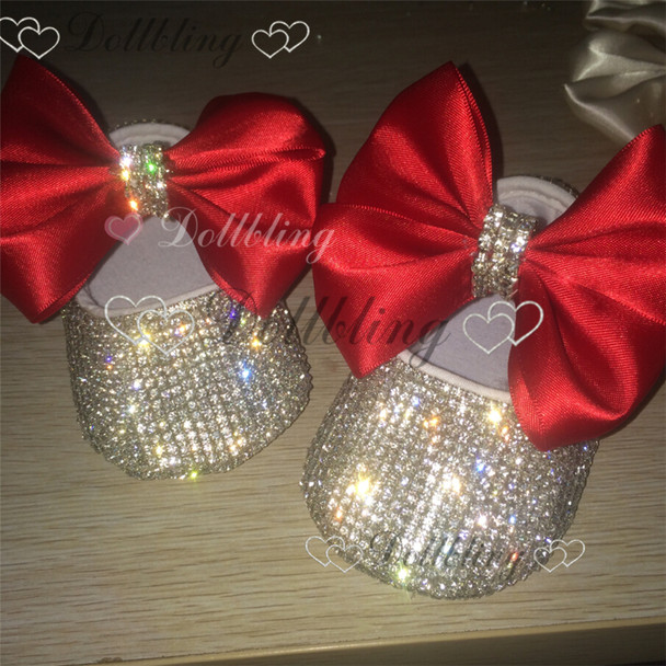 All Covered Rhinestones Bling Ballerina Sparkle cup Chain glitter Big Bow Baby Cirb Shoes Christening Stunning infant shoes