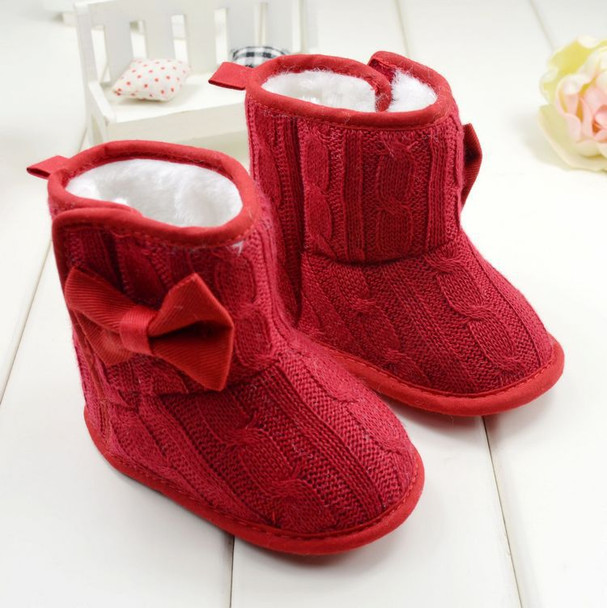 Winter Toddler Fleece Snow Boot Baby Shoes Infant Knitted Bowknot Crib Shoes Baby Warm Shoes Red Gray Pink Baby Booties