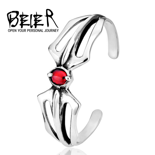 BEIER fashion Men Bracelet &amp; Bangle With Red Stone Hight Quality Stainless Steel carving design Punk Jewelry BG1006