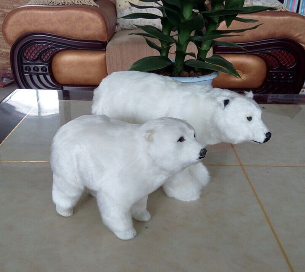 a pair of simulation polar bear toys handicraft resin&amp;fur white polar bear dolls gift 0971