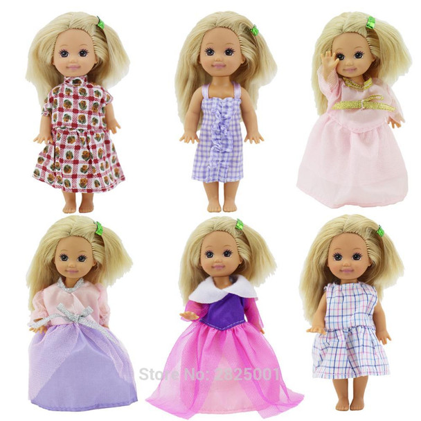 Random 5 Sets/Lot Cute Mixed Mini Dress Wedding Party Gown Clothes For Barbie Sister Kelly Doll Dollhouse Accessories Gift Toy