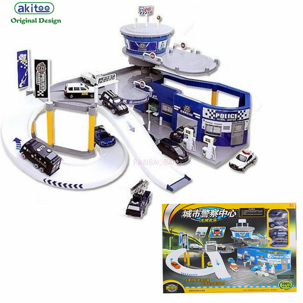 akitoo 1078 large 67*65*27CM Children City Police Center parking helicopter car toy set good quality early education toys set