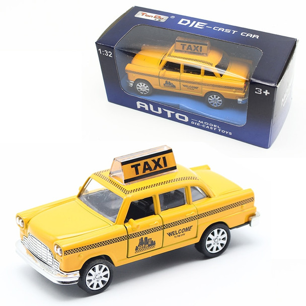 1:32 Diecast Mini Yellow Flashing Musical Pull Back Taxi Alloy Car Model with Sound Light Toys For Children Kids Cars Toys