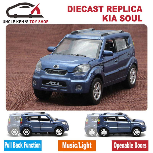 Diecast Kia Soul Scale Model Car, Kids Metal Brand Toys Collection Gift With Openable Door/Pull Back Function/Music/Light