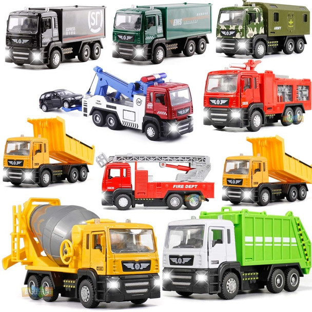 1:50 Alloy Car Series Tow Truck /Trailer Garbage Car/ Construction/Fire Truck/Transport Vehicles With light Sound For Kids Toys
