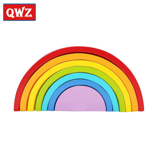 QWZ 7Pcs/Set Colorful Wooden Blocks Toys Creative Rainbow Assembling Blocks Infant Children Educational Baby Unisex Toys Gifts