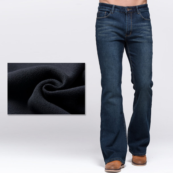 GRG Mens Winter Stretch Denim Jeans Thicken Warm Pants Slim Slightly Flare Trousers Boot Cut Fit Polar Fleece Jeans