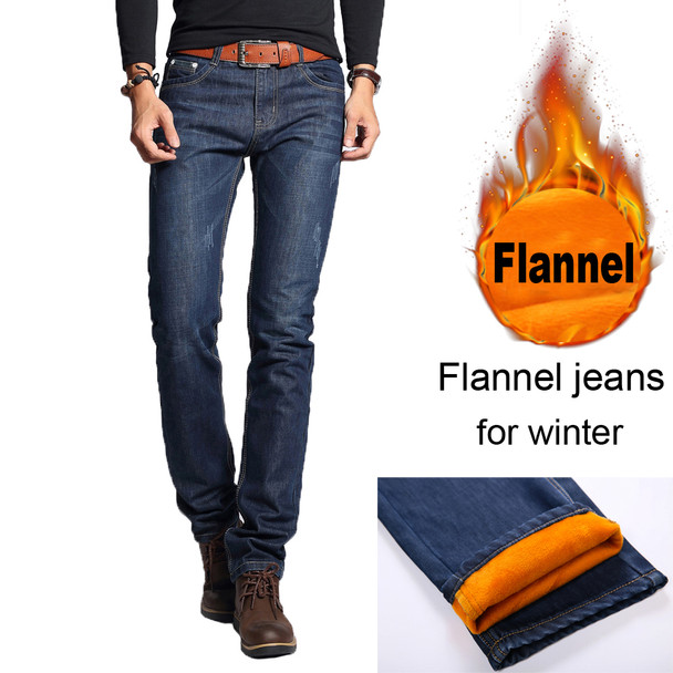 NIGRITY winter Men's Fashion flannel Jeans For Young Men's fleece Pants Casual Straight Trousers plus size 28-40