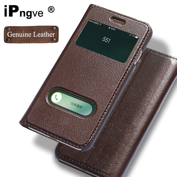 ipngve Genuine Leather Case Flip Cover Case For iPhone 7 Window View Phone With Magnetic Buckle Coque Fundas For iPhone 7 Plus