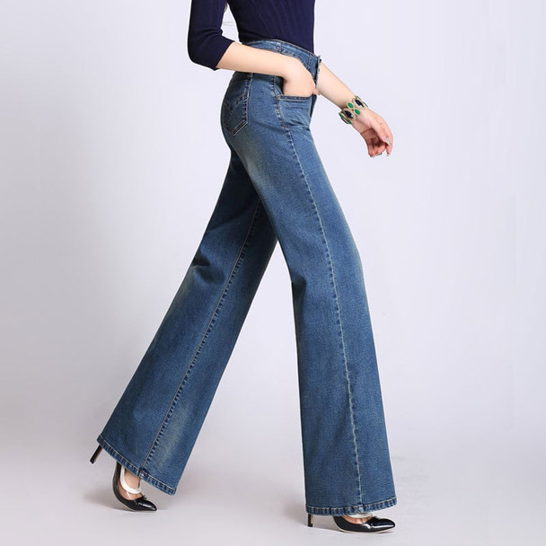 2017 spring women new fashion vintage retro style long jeans high waist wide leg dark light blue straight jeans for womens 5XL