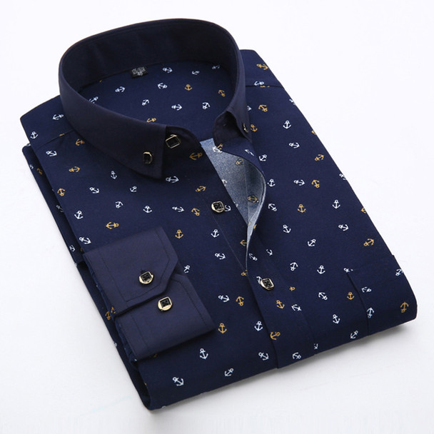 New 2020 Spring Men Casual Shirts Fashion Long Sleeve Brand Printed Button-Up Formal Business Polka Dot Floral Men Dress Shirt