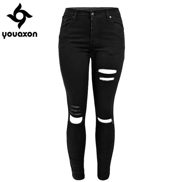 1878 Youaxon Women`s Celebrity Ripped Stretch Black Destroyed Skinny Denim Pants Trousers Ferminio Jean Jeans For Women