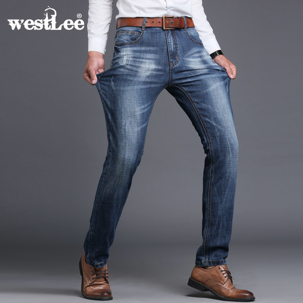 new brand men designer stretch casual straight leg denim jeans male regular fit cotton business trousers pants vaqueros hombre