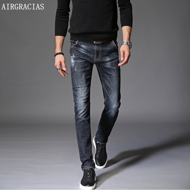 AIRGRACIAS 2018 New Men Skinny Cotton Jeans Stretch Fashion Classic Dark Blue Slim Brand Jeans Male  Trousers Plus Size 34 36 38 AIRGRACIAS 2018 New Men Skinny Cotton Jeans Stretch Fashion Classic Dark Blue Slim Brand Jeans Male  Trousers Plus Size 34 36 38