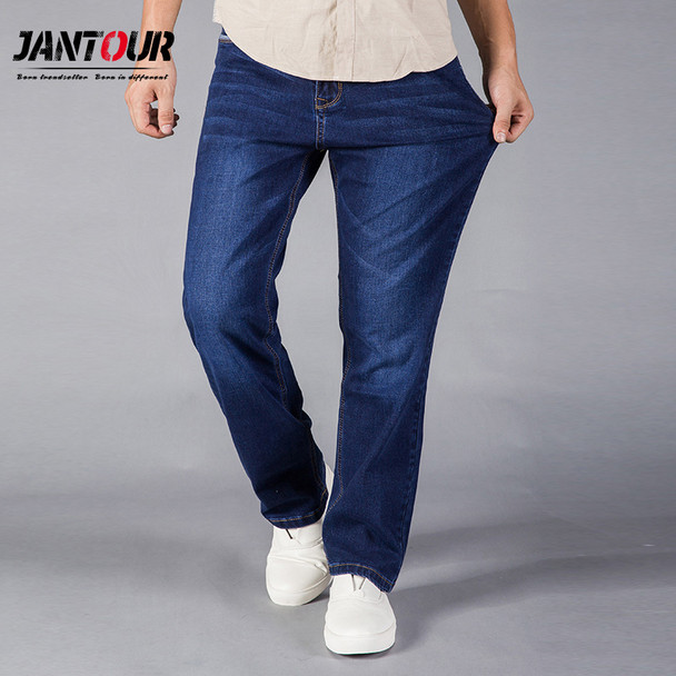 jantour 2017 Jeans Men Straight Fit Blue Stretch Denim Pants Large size Trousers Business Cowboys Man Jeans 40 42 44 size