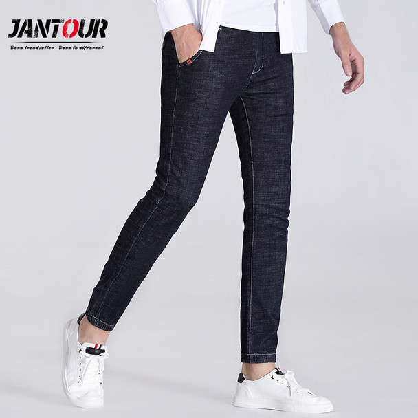 Jantour 2017 high quality Men's elastic blue black jeans men denim Nine pants Slim Regular Straight fit homme Trousers Jean male