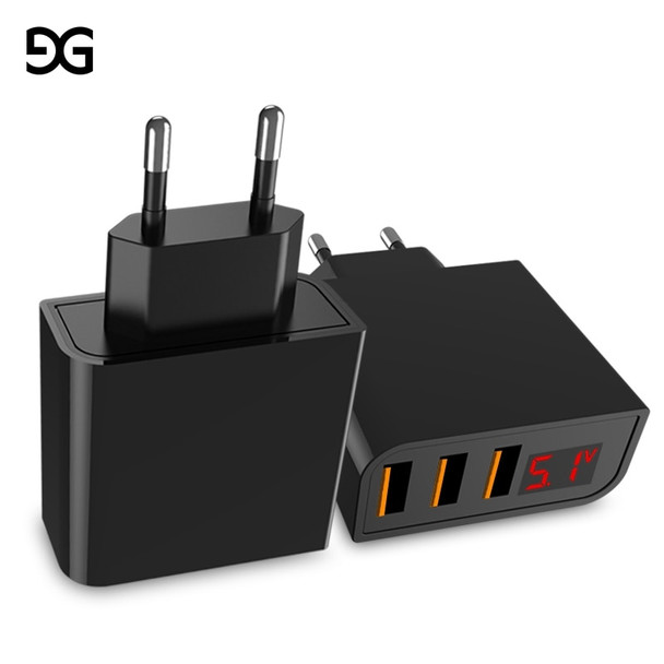  GUSGU LED Digital 3 Ports USB Charger Universal EU Plug Wall Mobile Phone Charger For iPhone X 8 7 For Samsung S8 S9 Adapter