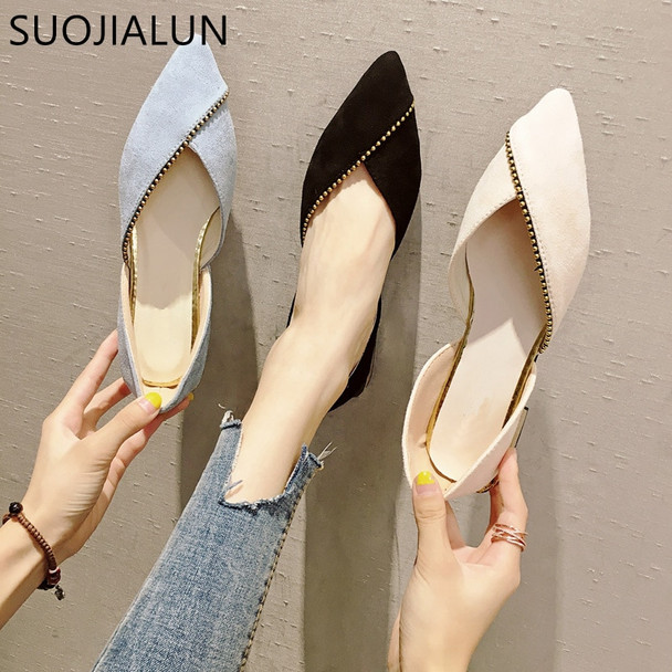 SUOJIALUN 2018 New Fashion Woman Flats Shoes Female Ballet Shoes Slip On Loafers Pointed Toe Casual Espadrilles Zapatos Mujer