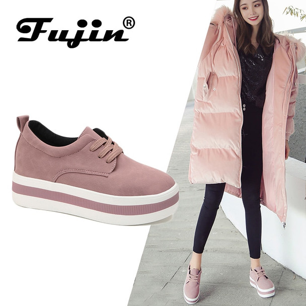 fujin 2019 New spring  moccasin womens flats Fashion creepers shoes Bow lady flats loafers Ladies Slip On Platform 5CM Shoes