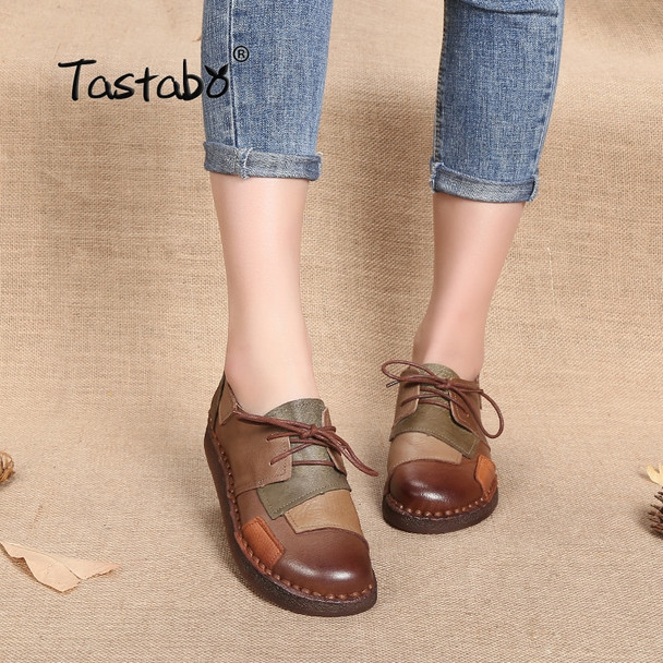 Tastabo Genuine Leather Flat Shoe Pregnant Women Shoe Mother Driving Shoe Female Moccasins Women Flats Hand-Sewing Shoes