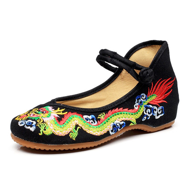 Weowalk Handmade Cotton Ballet Flats Chinese Dragon Embroidery Women's Old Beijing Shoes Casual Breathable Driving Shoes Weowalk Handmade Cotton Ballet Flats Chinese Dragon Embroidery Women's Old Beijing Shoes Casual Breathable Driving Shoes