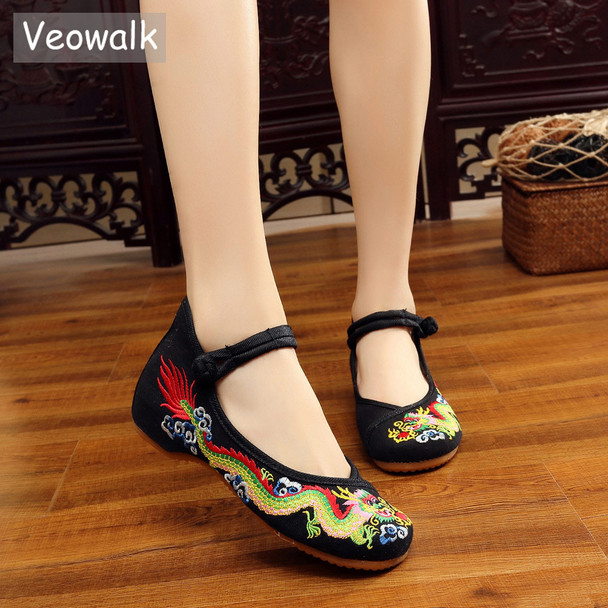 Weowalk Handmade Cotton Ballet Flats Chinese Dragon Embroidery Women's Old Beijing Shoes Casual Breathable Driving Shoes Weowalk Handmade Cotton Ballet Flats Chinese Dragon Embroidery Women's Old Beijing Shoes Casual Breathable Driving Shoes