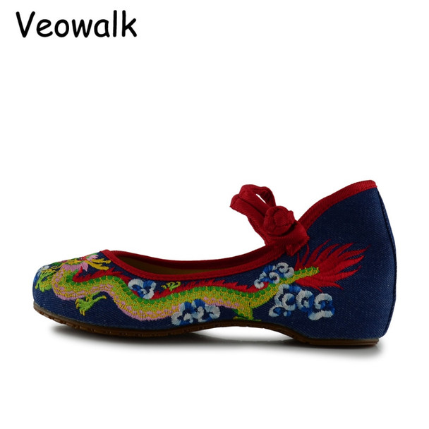 Weowalk Handmade Cotton Ballet Flats Chinese Dragon Embroidery Women's Old Beijing Shoes Casual Breathable Driving Shoes Weowalk Handmade Cotton Ballet Flats Chinese Dragon Embroidery Women's Old Beijing Shoes Casual Breathable Driving Shoes