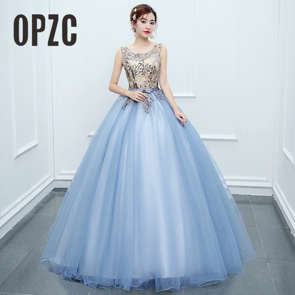 2022 Slight Blue Sleeveless Evening Dress Illusion Fashion Style with Delicate Flower Pattern Embroidery and Bow