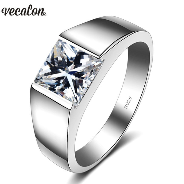 Vecalon Luxury Jewelry wedding Band ring for Men 4ct 5A Zircon cz 925  Sterling Silver Engagement Finger ring fashion Jewelry