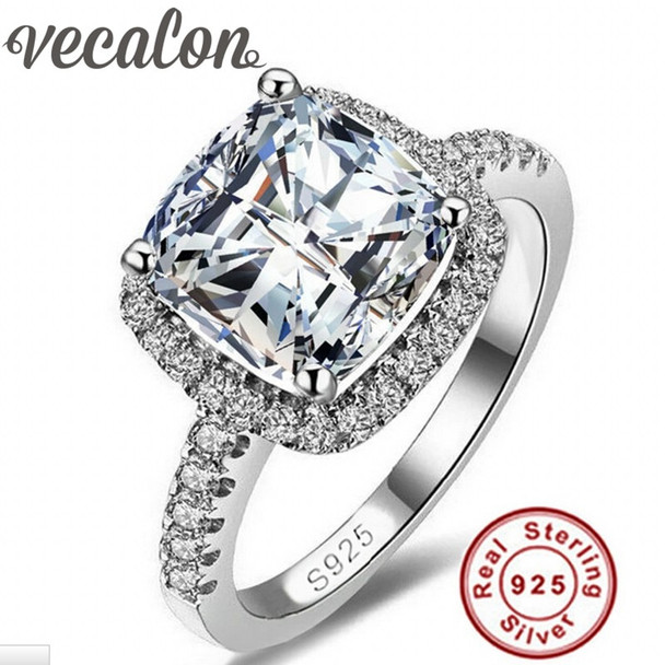 Vecalon S925 Logo 100% Solid 925 Sterling Silver Rings For Women 3CT SONA 5A Zircon cz Engagement Wedding Ring Fine Jewelry