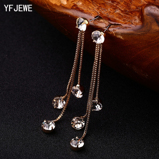 YFJEWE New Fashion Drop Rhinestone Earrings Brief Personality Tassel Long Design Sparkling Crystal Earrings Female Earrings E059